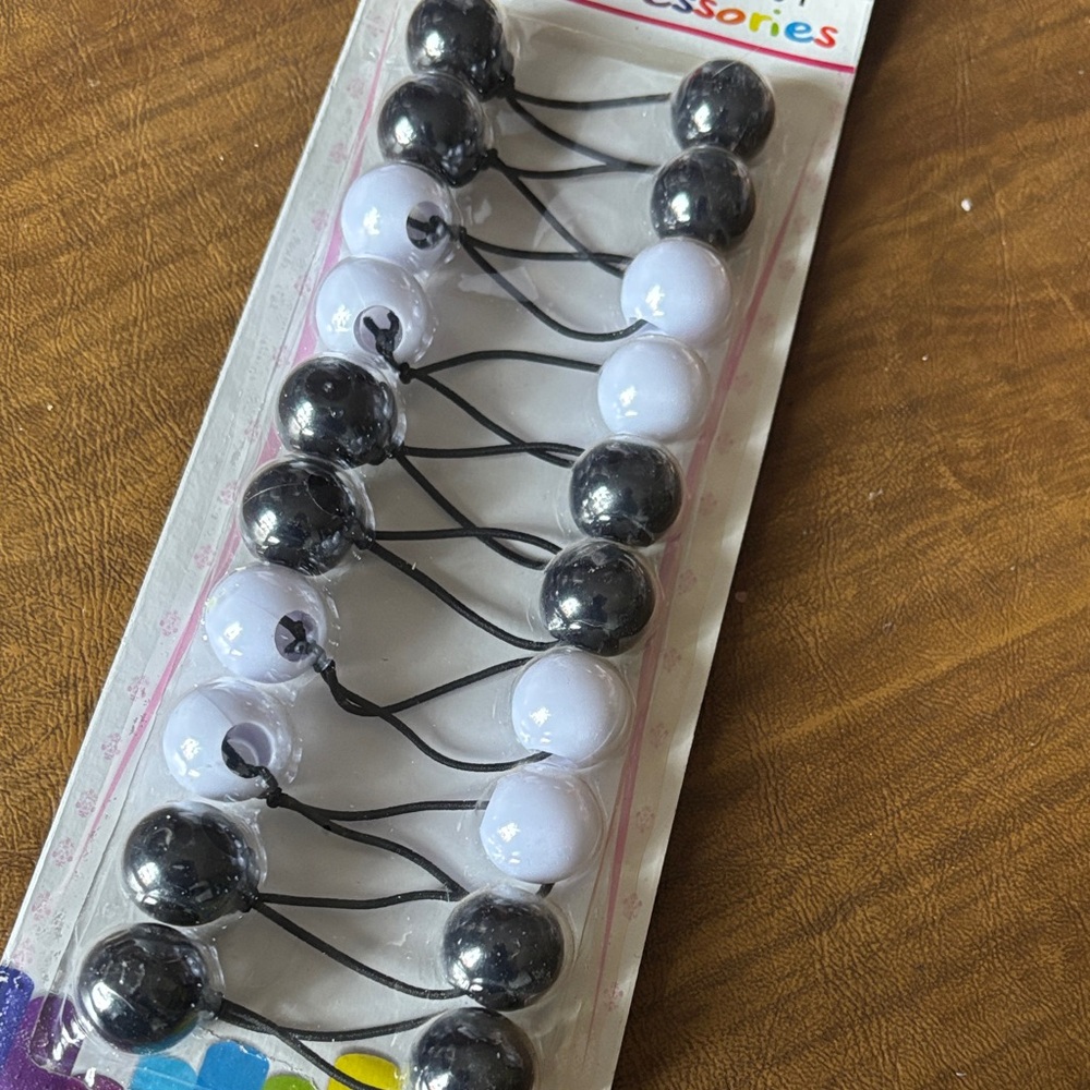 Black and White Beaded Hair Ties Set